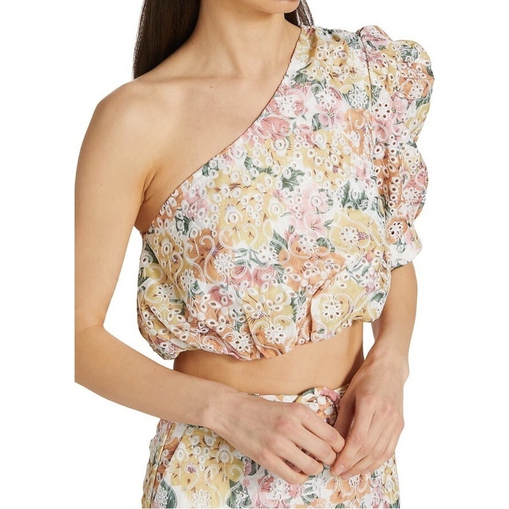 EN SAISON Yellow White Presley Eyelet Embroidered Crop Top Size S